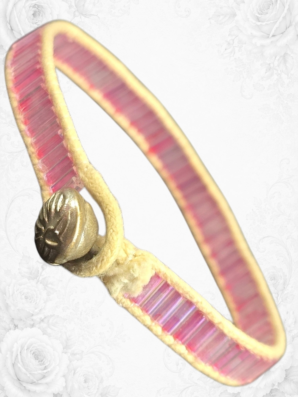 Pink Beaded Leather Wrap Bracelet